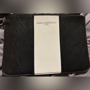 Karl Lagerfeld Two-Tone Black and White Leather Wristlet
